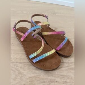 New Steve Madden Girl’s Sz 3 j plum sparkle strappy sandals rhinestone rainbow